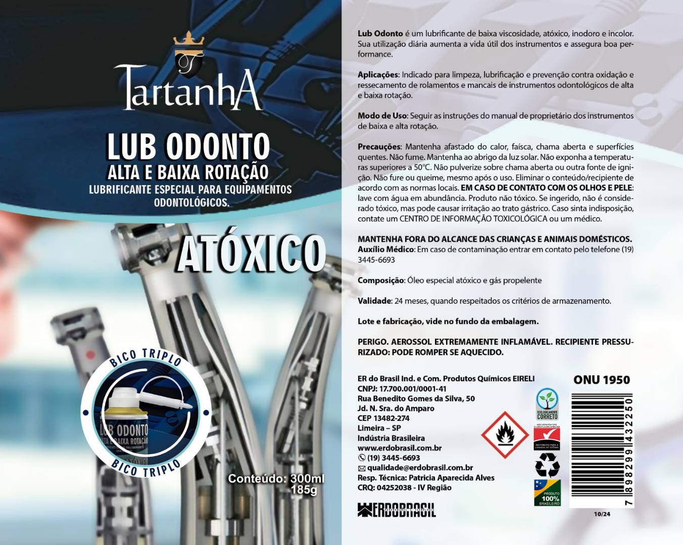 Lubrificante Para Peças De Mão Odontológicas - Tartanha - 300 ml - 185g